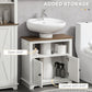 kleankin Farmhouse Pedestal Sink Bathroom Cabinet Storage Double Doors Shelves White.