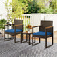 Outsunny 3 Pieces Wicker Patio Furniture Set, Rattan Bistro Set w/ Acacia Wood Table & Removable Cushions, Dark Blue | The Comfy Couch Canada