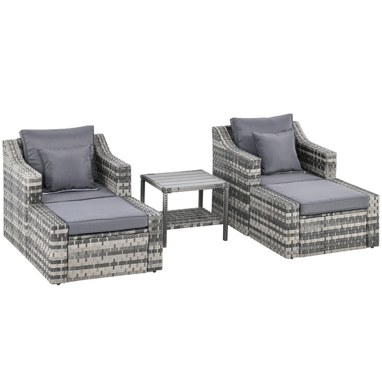 Outsunny 5-Piece Patio Wicker Set, Compact Rattan Sofa with Armchairs & Grey Cushions for Afternoon Tea | The Comfy Couch Canada