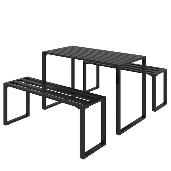 Outsunny 3-Piece Metal Outdoor Picnic Table Set, Durable Garden Patio Furniture with 2 Benches, Black | The Comfy Couch Canada