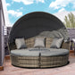 Outsunny 4-Piece Outdoor Lounge Set with Cushioned Daybed Round Sofa Bed Patio Furniture with Canopy Coffee Table Grey | The Comfy Couch Canada
