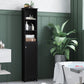 HOMCOM Tall Bathroom Storage Cabinet, Freestanding Linen Tower with 3-Tier Open Adjustable Shelf, Black | The Comfy Couch Canada