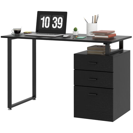 HOMCOM Elegant Office Desk: 47" Workstation with Drawers & File Cabinet for Home Office Study, Black Finish | The Comfy Couch Canada