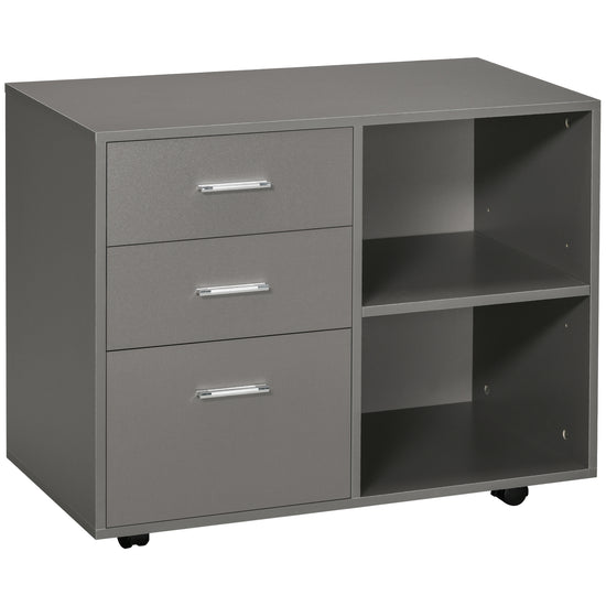 HOMCOM File Cabinet: 3 Drawers, Printer Stand, Open Shelves, Rolling Wheels, Grey, Office Storage | The Comfy Couch Canada