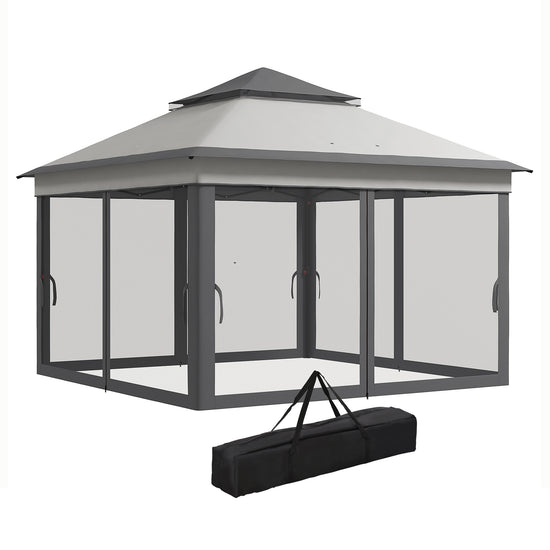 Outsunny 10.7 x 10.7ft Pop Up Gazebo, Adjustable Instant Sun Shelter with UV30+ Roof Cover, Removable Mesh Curtains, Light Grey | The Comfy Couch Canada