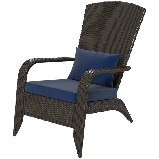 Outsunny Patio Wicker Adirondack Chair, Outdoor Rattan Muskoka Chair with Cushions for Patio, Garden, Backyard Dark Blue | The Comfy Couch Canada