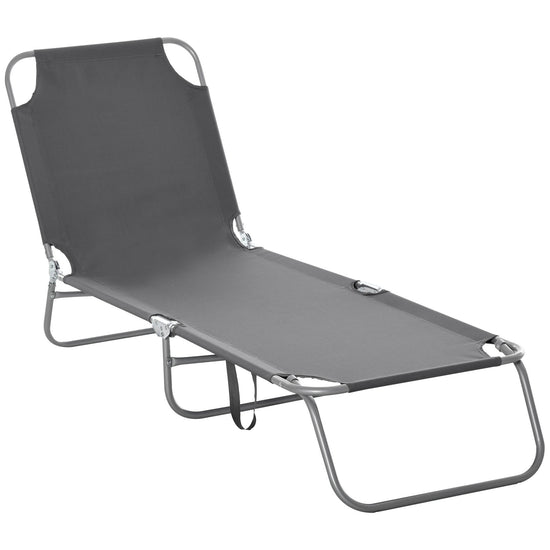 Outsunny Portable Paradise: Folding Beach Lounger, Reclining Outdoor Chair, Grey Patio Sun Lounge Bed for Camping Coziness | The Comfy Couch Canada