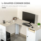 HOMCOM L-Shaped Desk for Home Office Spacious Corner Computer Desk with Shelf & Cabinet Modern Workstation in Natural Wood & White | The Comfy Couch Canada