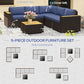 Outsunny 6 Pieces Outdoor Rattan Patio Furniture Set with Corner Sofa, Wood-Plastic Coffee Table, Navy Blue | The Comfy Couch Canada