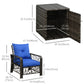 Outsunny 3 PCS Patio Wicker Coffee Table Set Bistro Conversation Furniture with Cushion & Storage Function Patio Yard Porch Blue | The Comfy Couch Canada