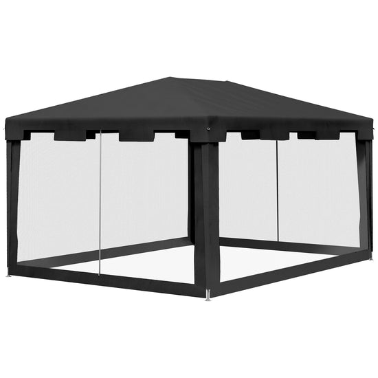 Outsunny 10x13ft Outdoor Gazebo Party Tent Sun Shade Canopy with Mesh Sidewalls Dark Grey | The Comfy Couch Canada