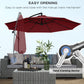 Outsunny 9.7ft Offset Patio Umbrella Garden Hanging Parasol Banana Cantilever Umbrella with Base, Crank, Wine Red | The Comfy Couch Canada