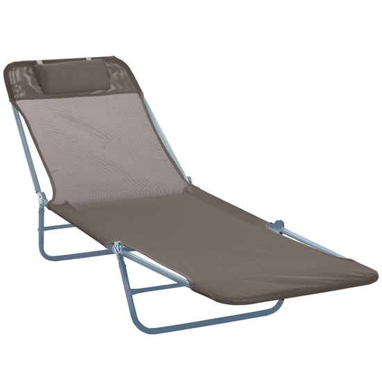 Outsunny Folding Reclining Chair Portable Garden Chaise Lounge Adjustable Outdoor Camping Beach Bed with Pillow Coffee | The Comfy Couch Canada