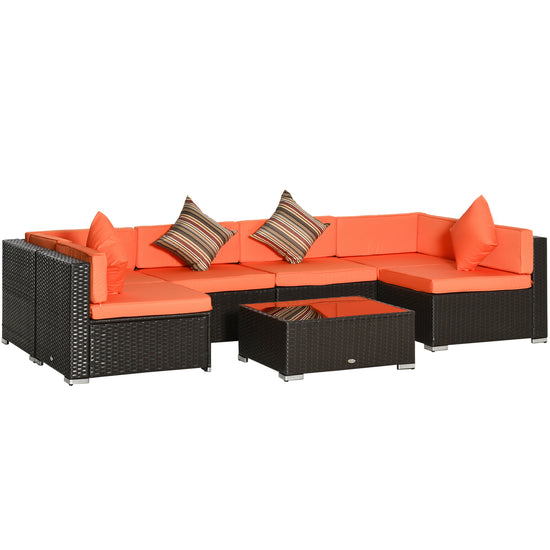 Outsunny 7 Pieces Patio Furniture Set, Rattan Outdoor Conversation Set Garden Wicker Sofa Set Sectional Furniture w/Cushion | The Comfy Couch Canada