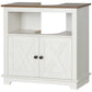 kleankin Farmhouse Pedestal Sink Bathroom Cabinet Storage Double Doors Shelves White.