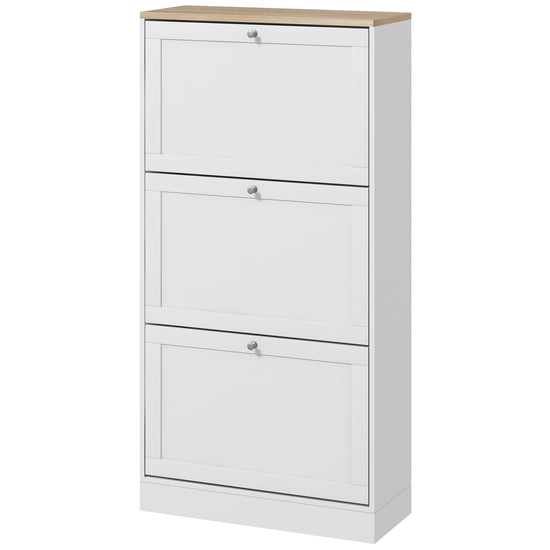HOMCOM Modern Shoe Storage Cabinet 3 Flip Drawers Adjustable Shelves Organizer for 18 Pairs White | The Comfy Couch Canada