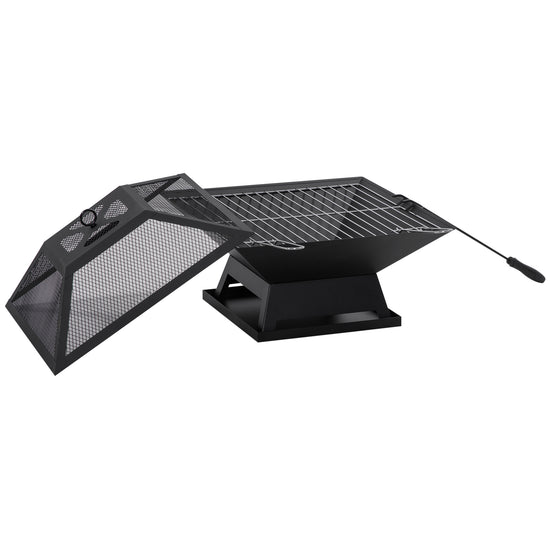 Outsunny Campfire Companion: 17.7"x17.7"x13.4" Portable Wood Burning BBQ Grill Fire Pit with Spark Screen, Poker, Camping, Black | The Comfy Couch Canada
