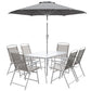 Outsunny 8 Piece Patio Dining Set with Table Umbrella, 6 Folding Chairs and Rectangle Dining Table, Grey | The Comfy Couch Canada