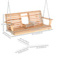 Outsunny 3-Seater Patio Swing Chair with Foldable Table & Cup Holders, Durable Wood Porch Swing, Steel Chains, Natural Finish | The Comfy Couch Canada
