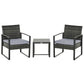 Outsunny 3 Pieces Patio Bistro Set, Outdoor PE Rattan Garden Porch Furniture w/ Cushioned Chairs & Tea Table Patio Furniture, Grey | The Comfy Couch Canada