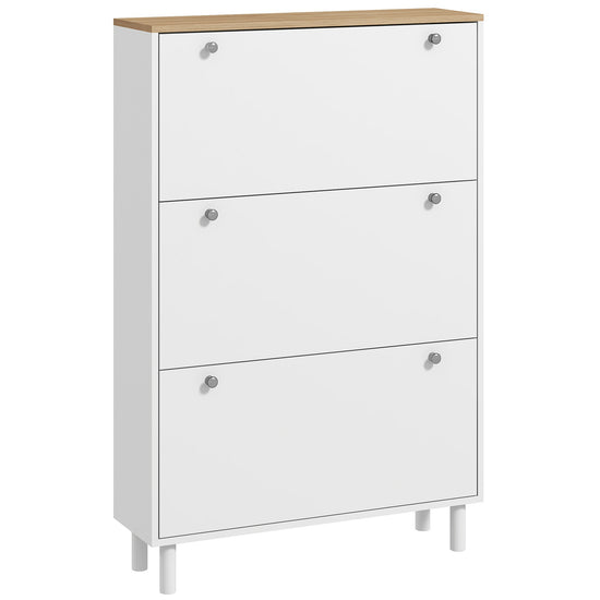HOMCOM Narrow Shoe Storage Cabinet 3 Flip Drawers Adjustable Shelves Organizer for 24 Pairs White.
