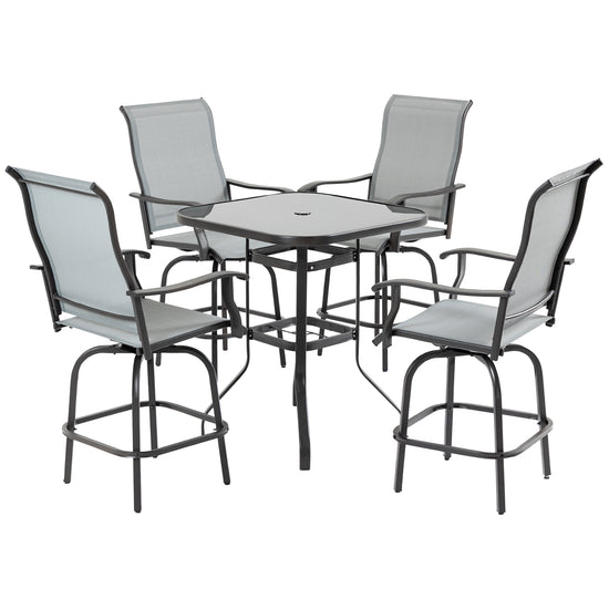 Outsunny Patio Furniture Set 5 Pieces Grey Outdoor Garden with Tempered Glass Table 4 Swivel Chairs Conversation Set.
