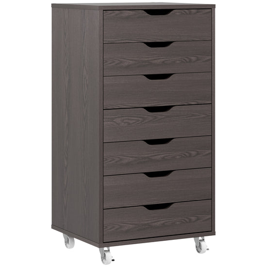 Vinsetto 7-drawer Vertical File Cabinet for Home Office, Storage Cabinet with Wheels, 18.7"x15.6"x35.4", Grey Wood Grain | The Comfy Couch Canada