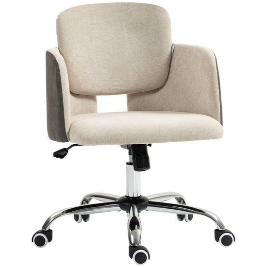 HOMCOM Small Desk Chair, Height Adjustable Fabric Office Chair with Swivel Wheels, Tilt Function, Computer Chair, Cream White | The Comfy Couch Canada
