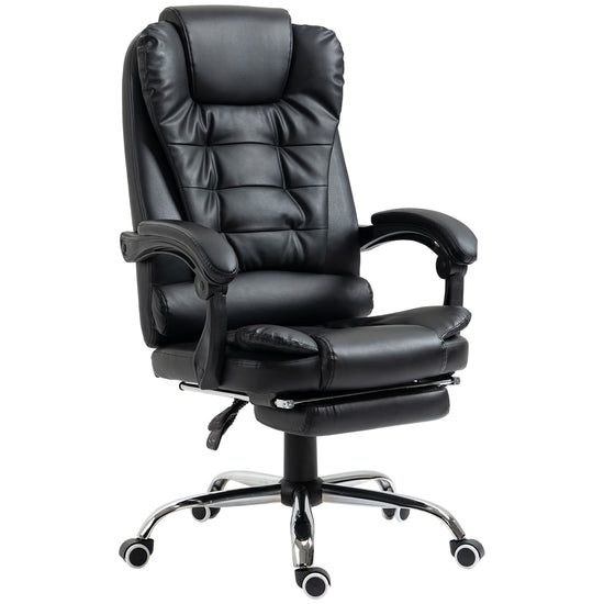 HOMCOM PU Leather High Back Executive Office Chair Swivel Recliner with Retractable Footrest Padded Armrests Black | The Comfy Couch Canada