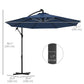 Outsunny 10ft Cantilever Hanging Offset Patio Umbrella Solar LED Lights Crank Cross Base Aluminum Blue | The Comfy Couch Canada