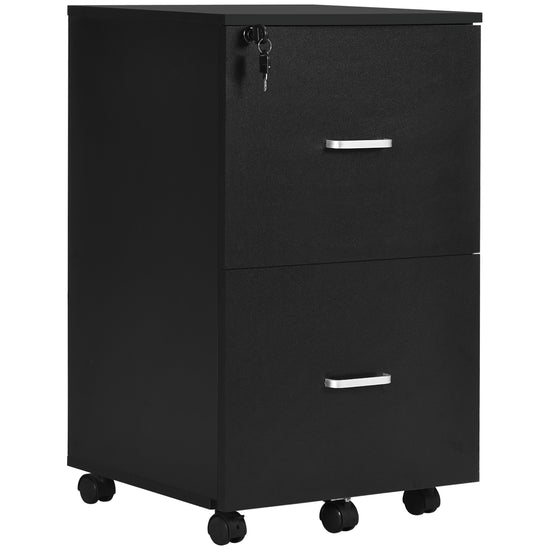 Vinsetto Locking File Chest: 2-Drawer Wooden Cabinet on Wheels for Secure Home Office & Study Organization, Black | The Comfy Couch Canada