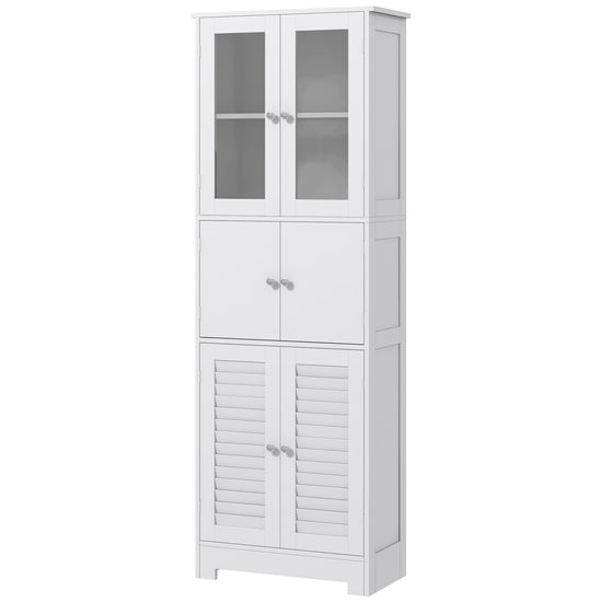 HOMCOM Freestanding Bathroom Cabinet Glass Louvred Doors Tall Cupboard Kitchen Study Living Room Storage Furniture White | The Comfy Couch Canada