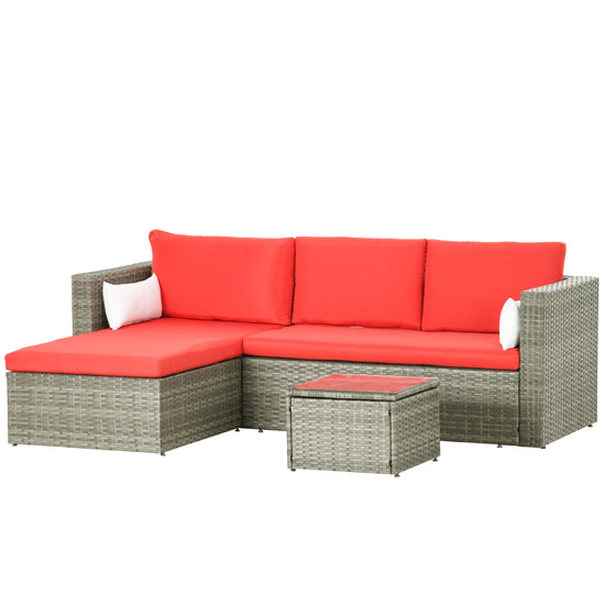 Outsunny 3pc Modern Rattan Sofa Set Wicker Patio Furniture Coffee Table Cushions Pillows | The Comfy Couch Canada
