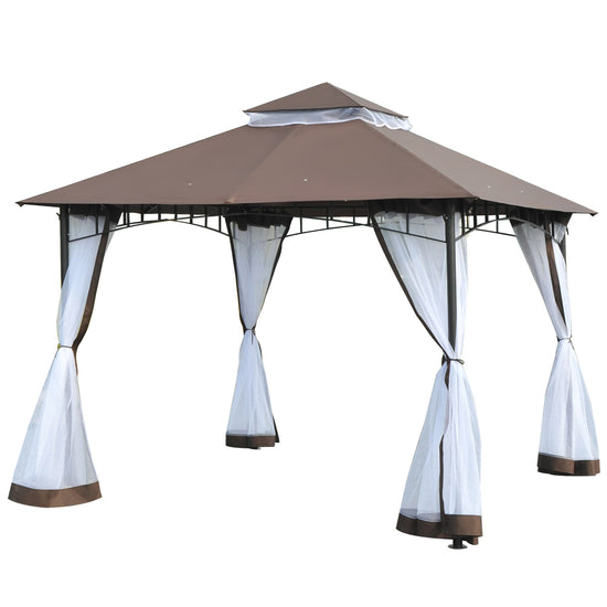 Outsunny 10x10ft Double Tier Garden Gazebo Canopy Outdoor Sunshade Tent Water-Resistant Anti-UV Roof with Metal Frame | The Comfy Couch Canada