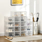 HOMCOM 18-Cube Stackable Shoe Storage Organizer Modular Shoe Cabinet for Entryway Clear and White | The Comfy Couch Canada