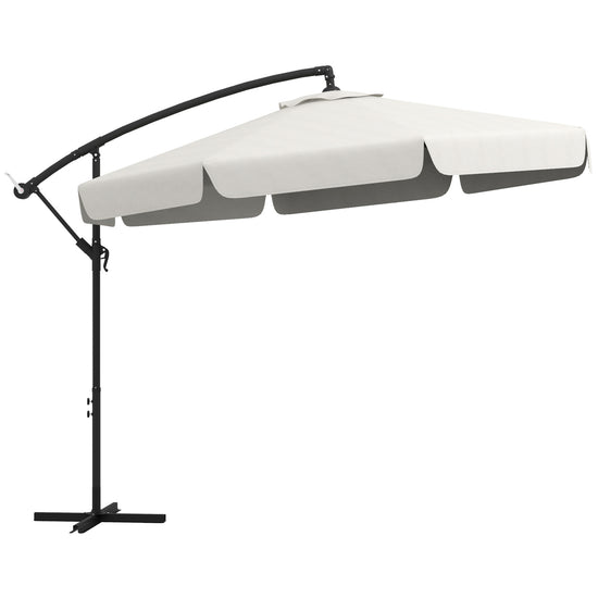 Outsunny 10ft Cantilever Offset Patio Umbrella Parasol 8 Ribs Cross Base for Outdoor Garden Shade Cream White | The Comfy Couch Canada