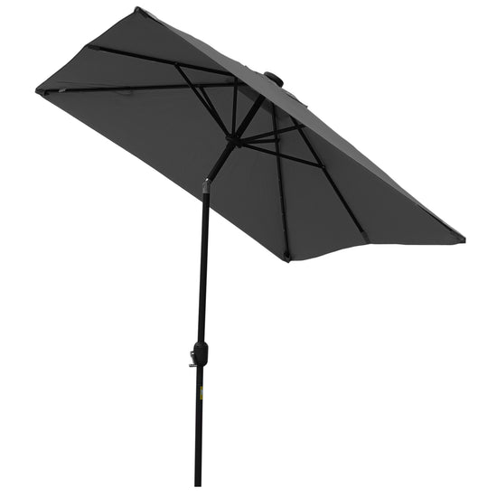 Outsunny 6x10FT Rectangular Patio Umbrella: Solar LED Lights Tilt Crank Outdoor Shade Dark Grey | The Comfy Couch Canada
