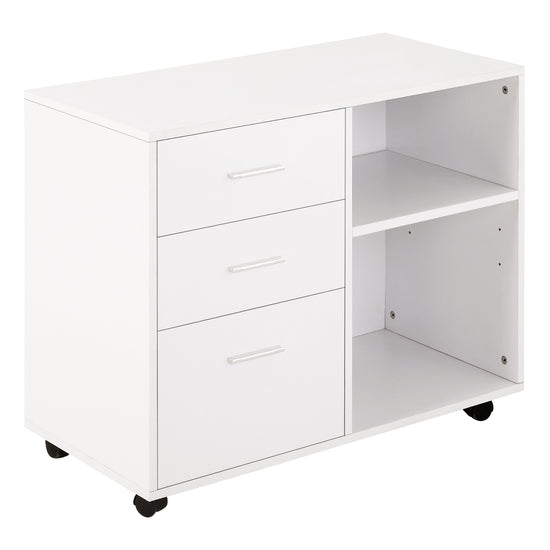 HOMCOM Mobile Printer Stand: Storage Space, 3 Drawers, Shelves, Home Office, White, Rolling Cabinet | The Comfy Couch Canada