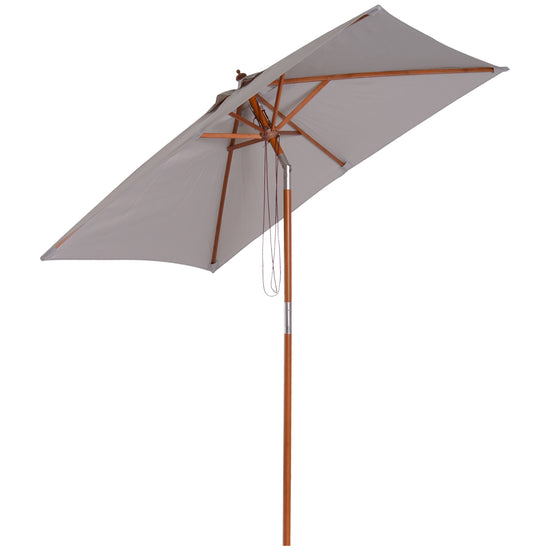 Outsunny Square Fir Wood Patio Umbrella: 6.6x5ft Tilt Mechanism with 6 Ribs Sunshade, Grey | The Comfy Couch Canada