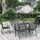 Outsunny 7PC Patio Dining Set Aluminum Expandable Table Stackable Chairs Mesh Fabric Seats Dark Gray | The Comfy Couch Canada