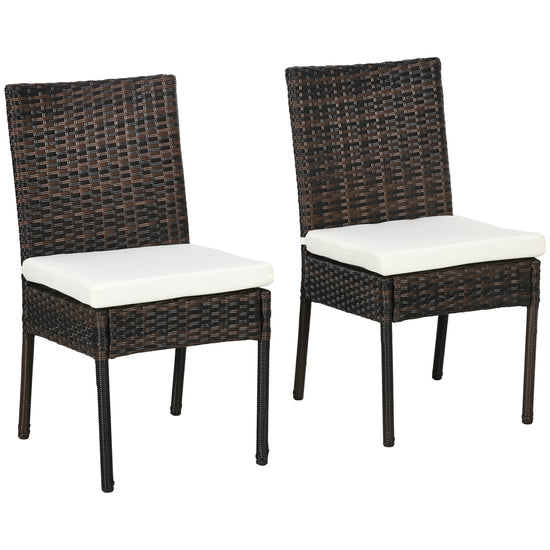 Outsunny Outdoor Rattan Dining Chairs Cushioned Patio Wicker Backrest Brown | The Comfy Couch Canada