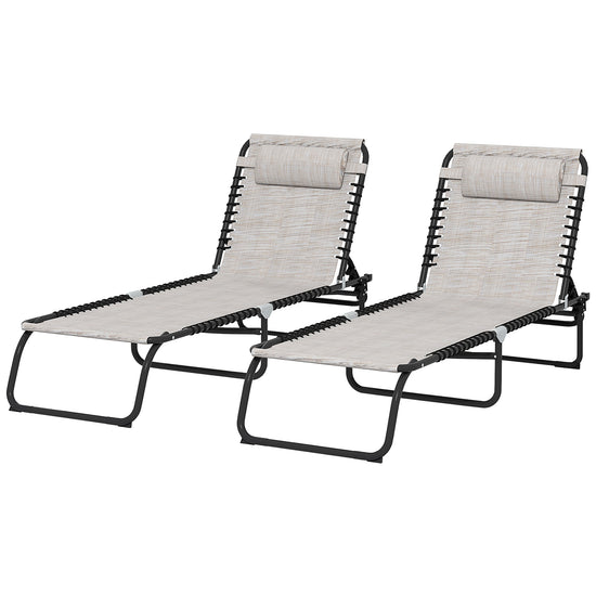 Outsunny 2 PCs Folding Lounge Chairs, Adjustable Chaise Lounges with Headrest for Camping, Hiking, Cream White | The Comfy Couch Canada