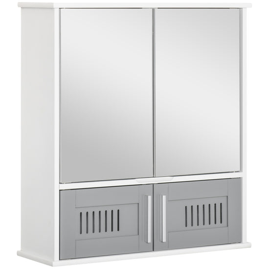 Kleankin Grey Wall Mirror Cabinet: Bathroom Storage with Double Doors, Adjustable Shelf & Mirrored Cupboard | The Comfy Couch Canada