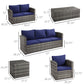 Outsunny 6 Piece Patio Furniture Set, Rattan Wicker Patio Sofa Set Sectional Outdoor Conversation Sofa Set Storage Table & Cushions, Navy Blue | The Comfy Couch Canada
