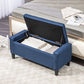 HOMCOM Storage Ottoman Bench, Linen Upholstered Bench with Tufted Design, Dark Blue | The Comfy Couch Canada