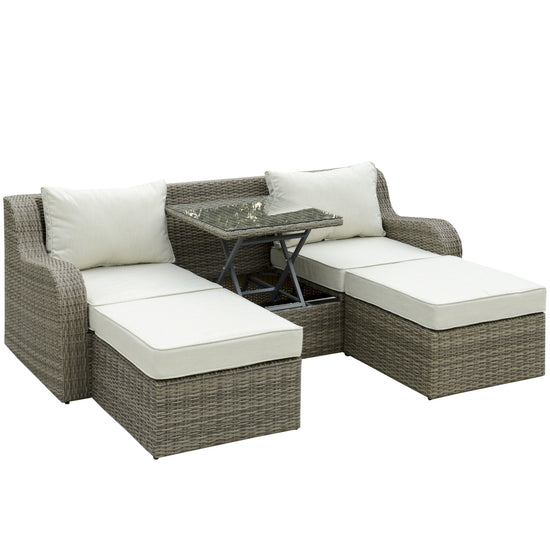 Outsunny 3 Piece Patio Furniture Set Aluminum Frame Outdoor Rattan Sofa Sectional Conversation Set Beige | The Comfy Couch Canada