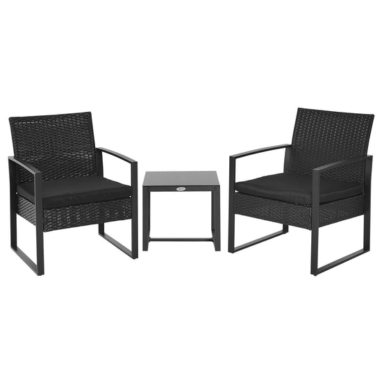 Outsunny 3 Pieces Patio Bistro Set, Outdoor PE Rattan Garden Porch Furniture w/ Cushioned Chairs & Tea Table Patio Furniture, Black.