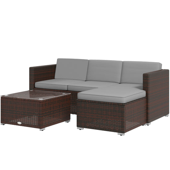 Outsunny 3-Piece Patio Dining Sets, Rattan Wicker with Glass Table & Plush Cushions for Garden & Backyard, Grey | The Comfy Couch Canada