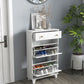 HOMCOM Compact Slim Shoe Storage 2 Flip Drawers Adjustable Shelves for 8 Pairs White Shoe Cabinet Organizer for Entryway | The Comfy Couch Canada