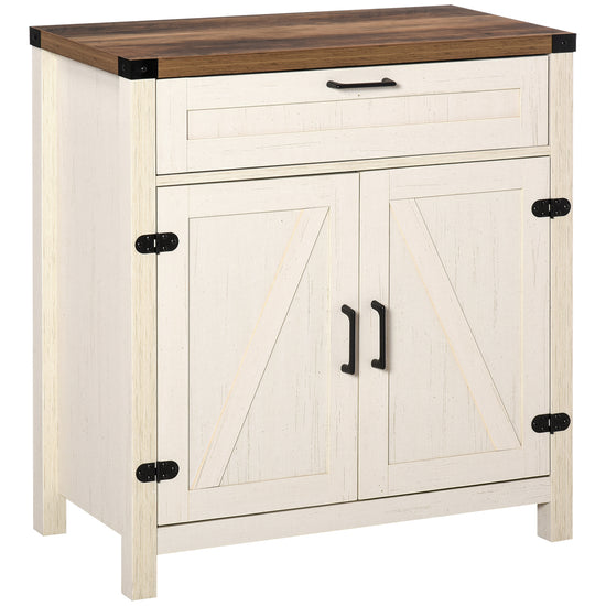 HOMCOM Rustic Sideboard Cabinet: Farmhouse Buffet Cabinet with Drawer and Adjustable Shelf, Kitchen Storage Cabinet, Crisp White.